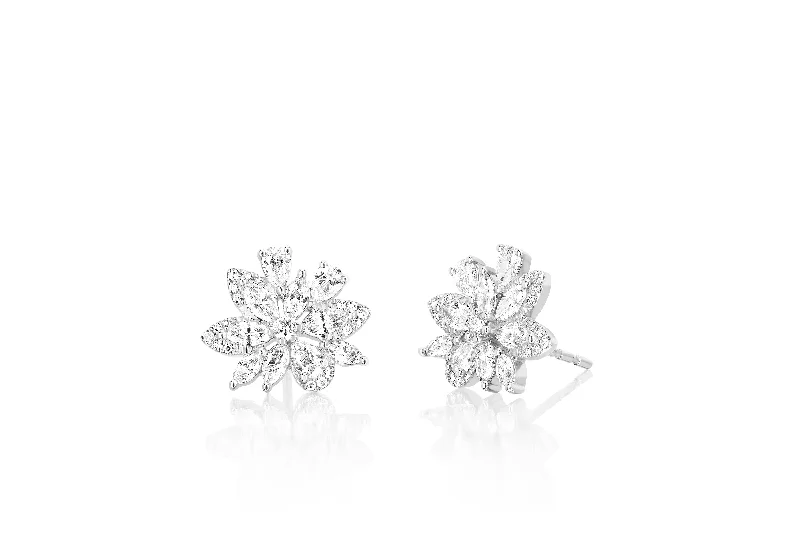 Marquise Diamond Cluster Stud Earrings