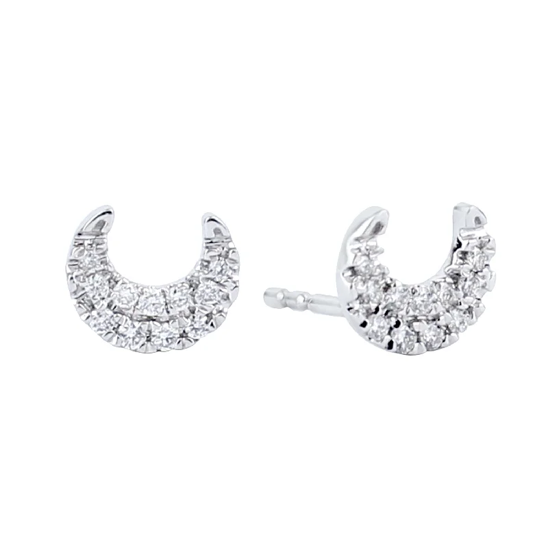 Natural Diamond Moon Stud Earrings 18k White Gold Jewelry