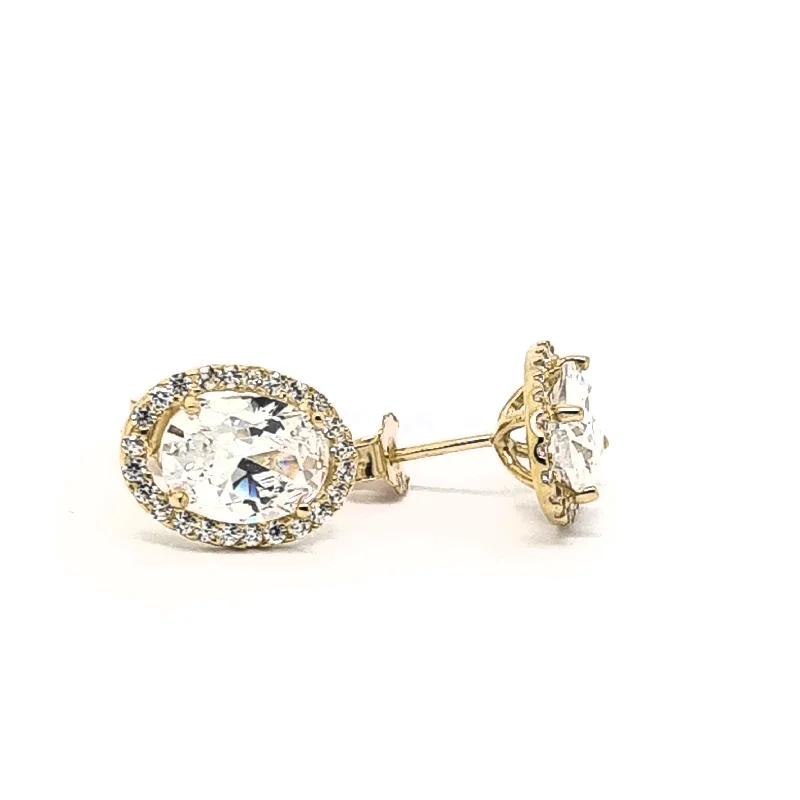 Oval Halo CZ stud earrings in 9ct gold 34396