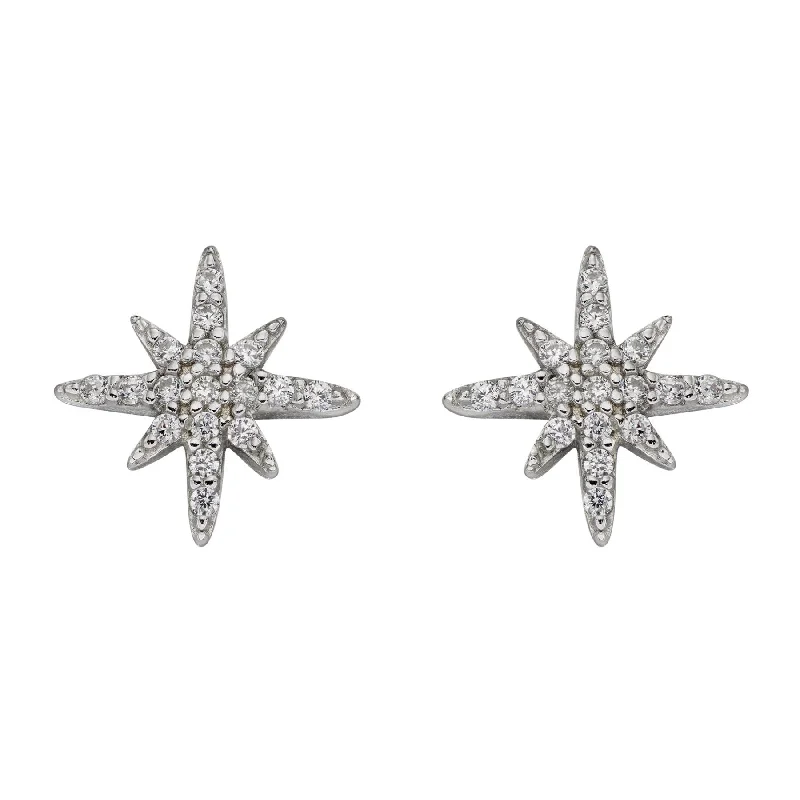 Pave Set CZ Starburst Stud Earrings