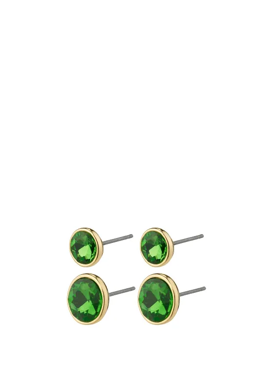 Pilgrim Callie 2 Crystal Stud Earrings, Gold & Green