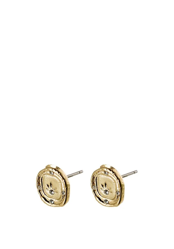 Pilgrim Feelings Of L.A Crystal Sun Motif Stud Earrings, Gold