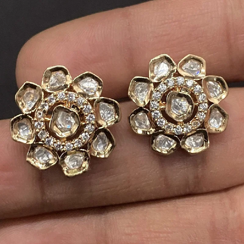 Prime Kundan Jewellery Gold Plated Polki Kundan Stud Earrings