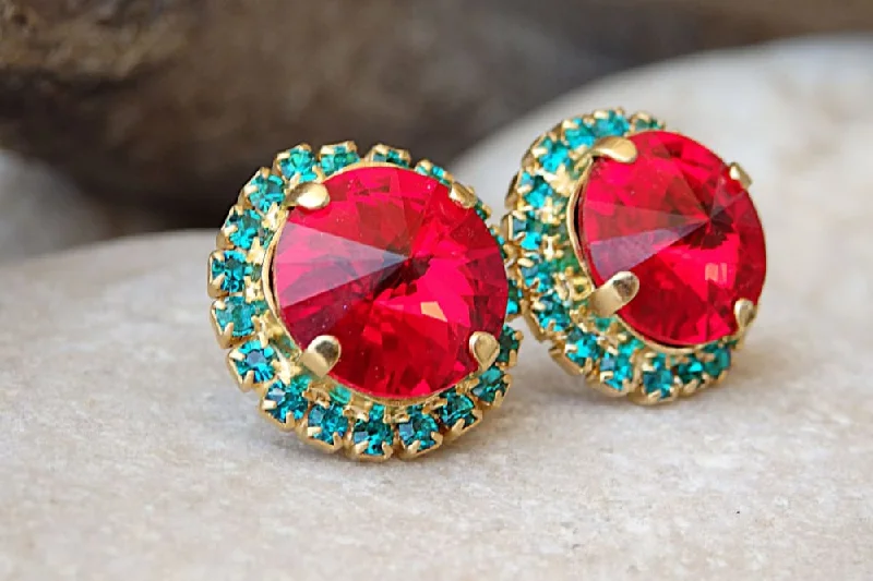 Red Blue Stud Earrings