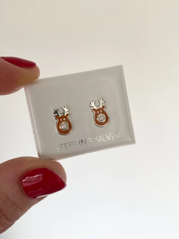 Reindeer Stud Earrings - Sterling Silver