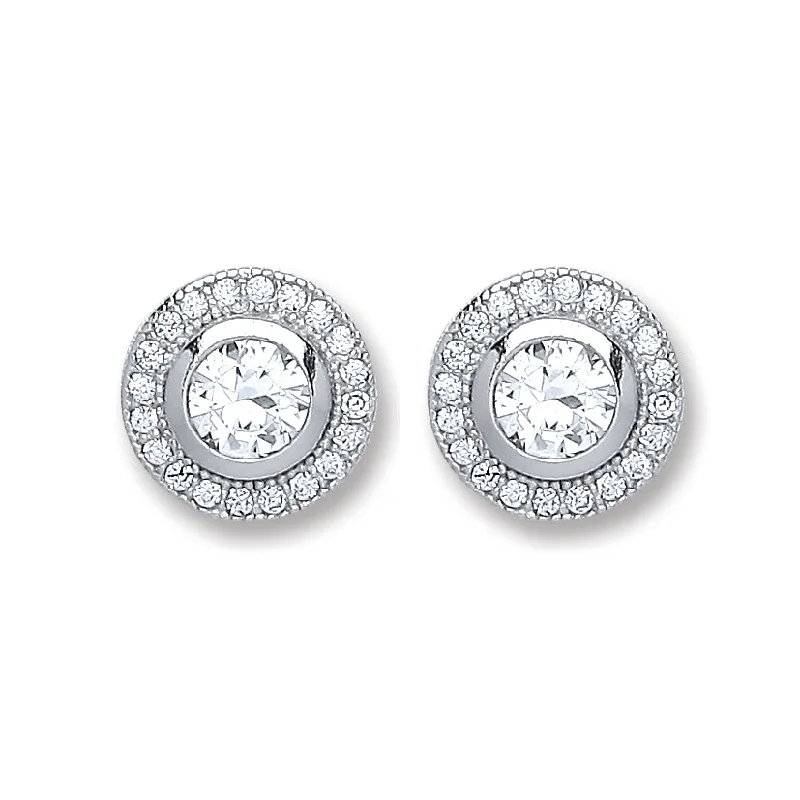 Round Cz Stud Earrings - STERLING SILVER