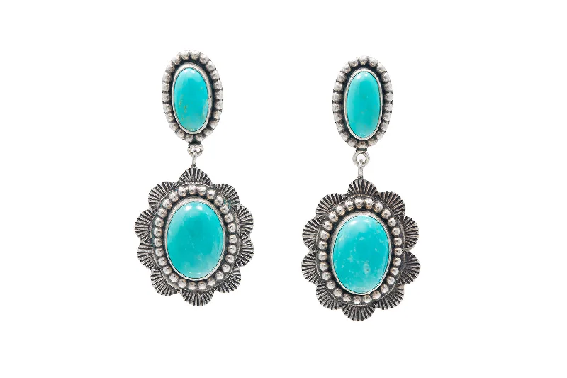 Ruth Ann Begay Sterling Silver and Turquoise Dangle Drop Stud Earrings