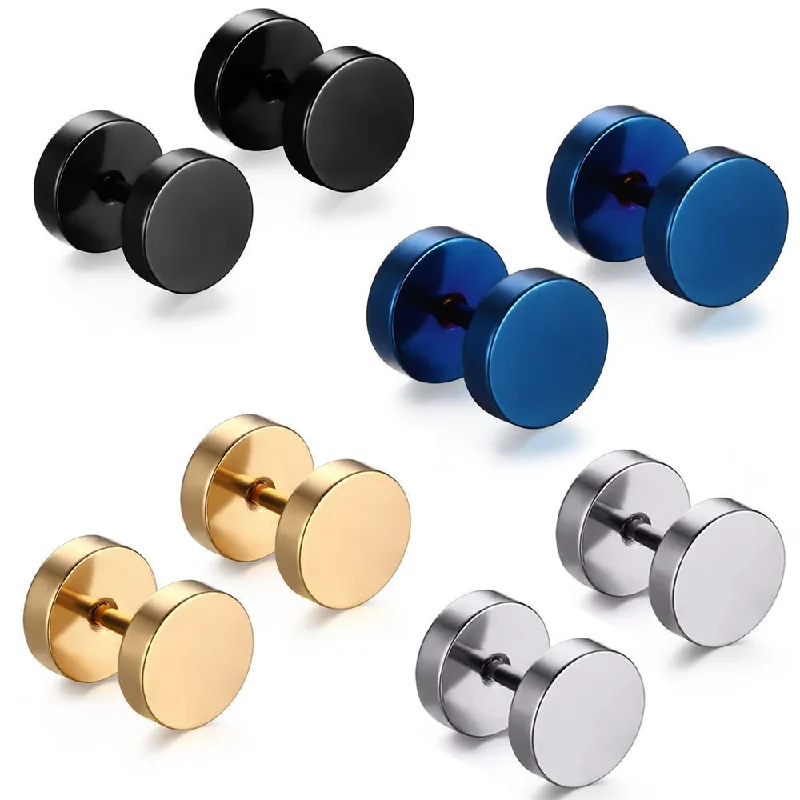 Set of 4 Stainless Steel Mens Womens Stud Earrings Ear Plugs Tunnel