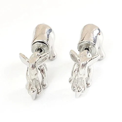 Sexy Sparkles 3D Double Sided Elephant Ear Post Stud Earrings for Women and teen Silver Tone