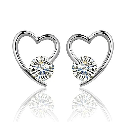 Sexy Sparkles Heart Copper Stud Earrings Cubic Zirconia women teen girls