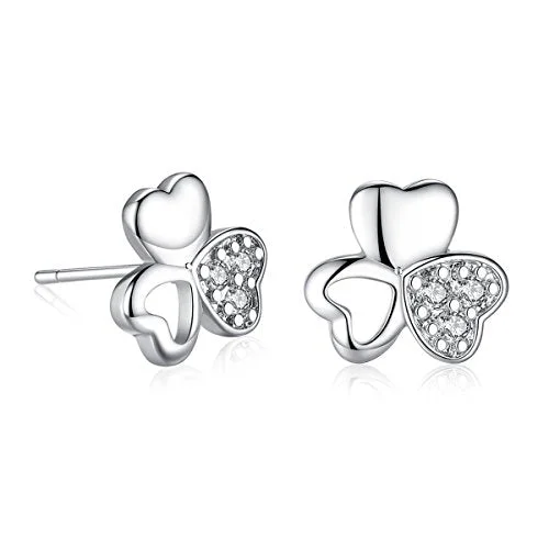 Sexy Sparkles Four Leaf Clover Copper Stud Earrings Cubic Zirconia women teen girls