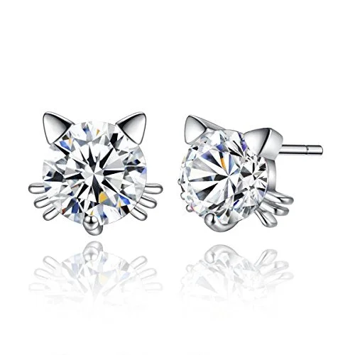 Sexy Sparkles Cat Copper Stud Earrings Cubic Zirconia women teen girls