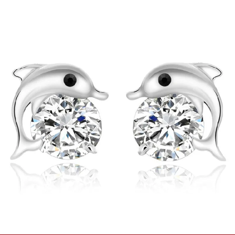 Sexy Sparkles Dolphin Ear Post Stud Earrings Cubic Zirconia women girls jewelry