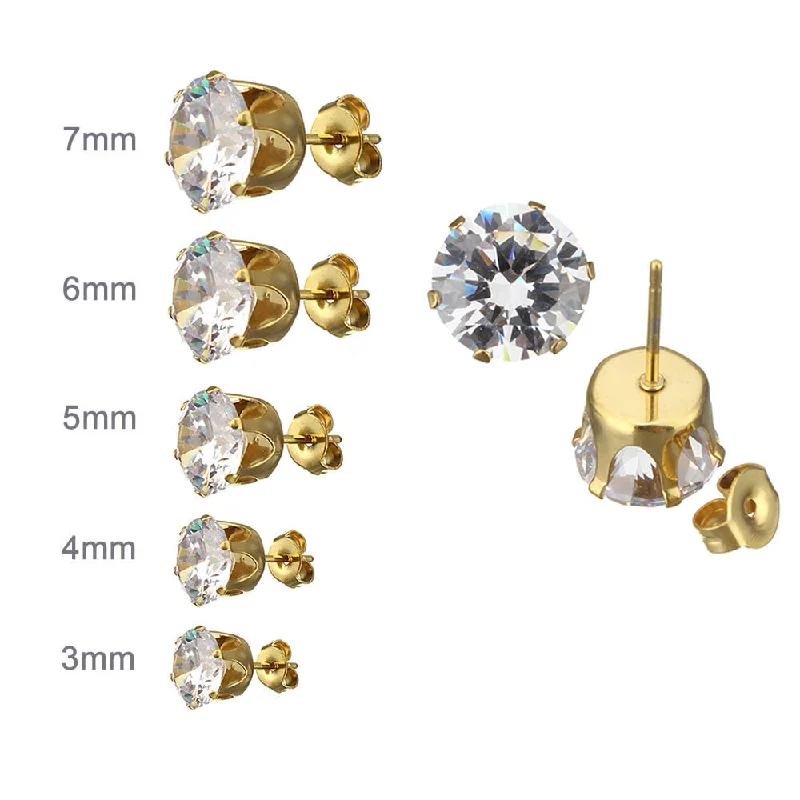 Sexy Sparkles Jewelry Stainless Steel Womens Stud Earrings Cubic Zirconia Inlaid,3mm-7mm 5 Pairs