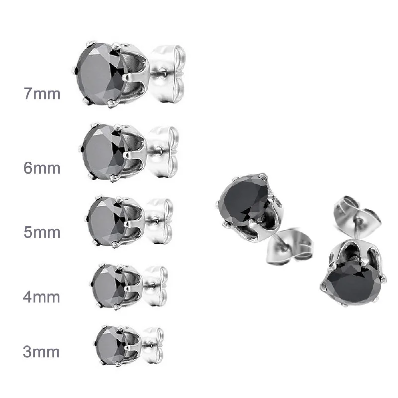 Sexy Sparkles Jewelry Stainless Steel Womens Stud Earrings Cubic Zirconia Inlaid,3mm-7mm 5 Pairs