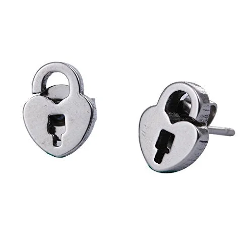 Sexy Sparkles Lock Heart stainless steel stud earrings for women girls