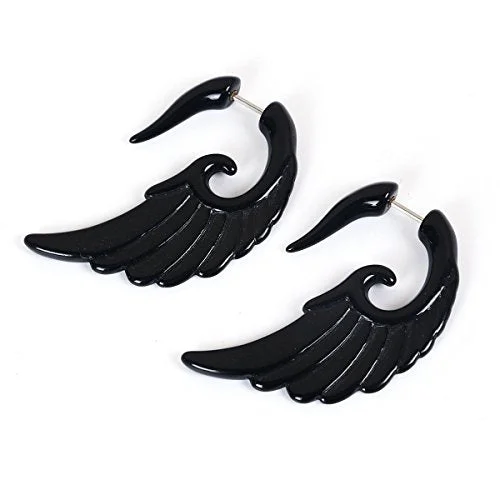 Sexy Sparkles Acrylic 3D Double Sided Ear Post Stud Earrings Black Feather