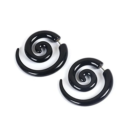 Sexy Sparkles Acrylic 3D Double Sided Ear Post Stud Earrings Black Spiral