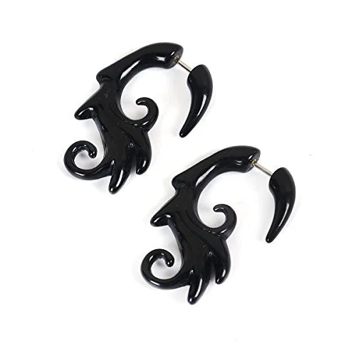 Sexy Sparkles Acrylic 3D Double Sided Ear Post Stud Earrings Black Flower Vine for Women teens