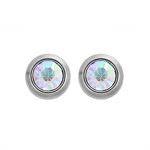 Sexy Sparkles Round Stainless Steel Ear Post Stud Earrings Silver Tone for Men Women Ear Piercing Earrings