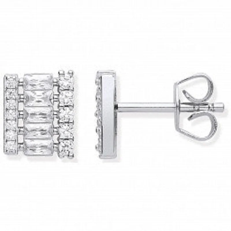 Silver Asymmetric CZ Stud Earrings - Sterling Silver