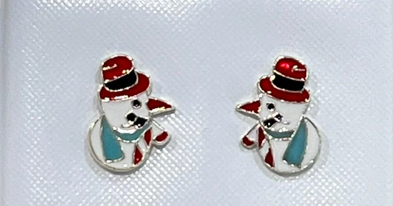 Snowman Stud Earrings - Sterling Silver