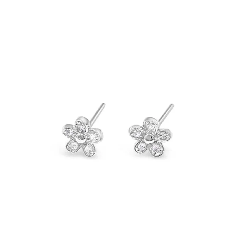 Absolute Kids CZ Flower Stud Earrings, Silver