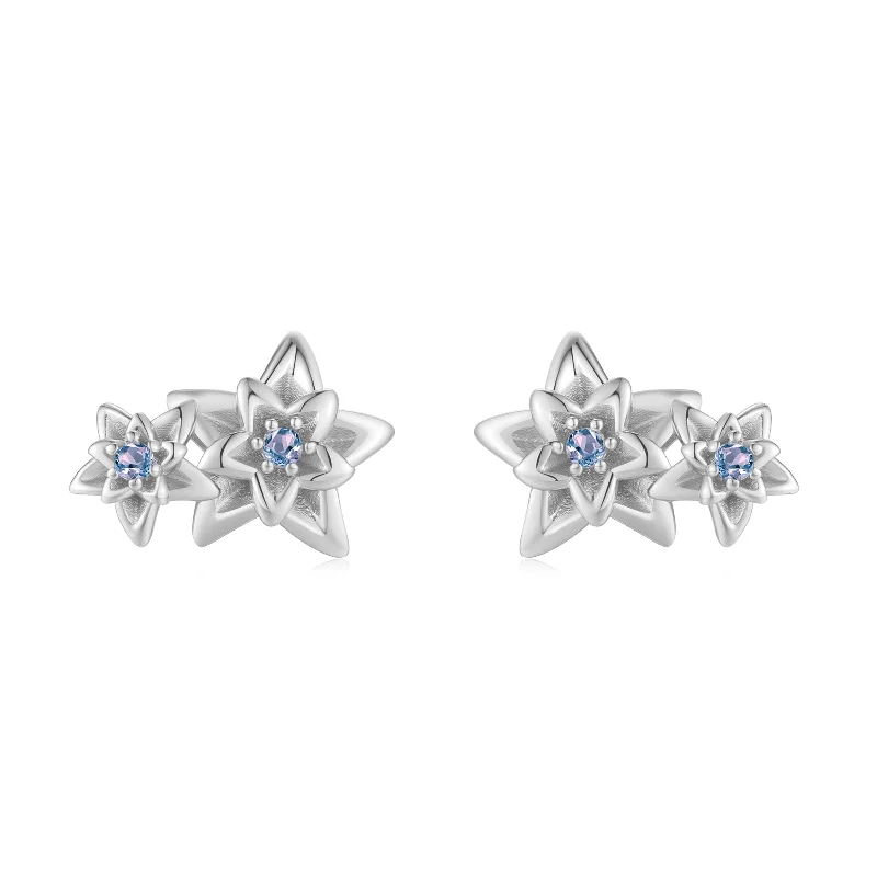 Silver Flower Stud Earrings - Poinsettia