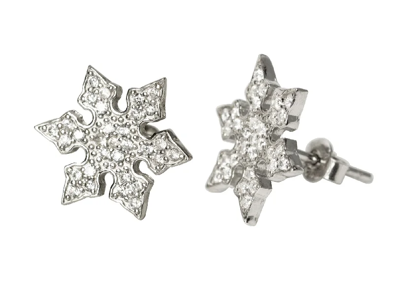 Snowflake Flowers CZ Stud Earrings