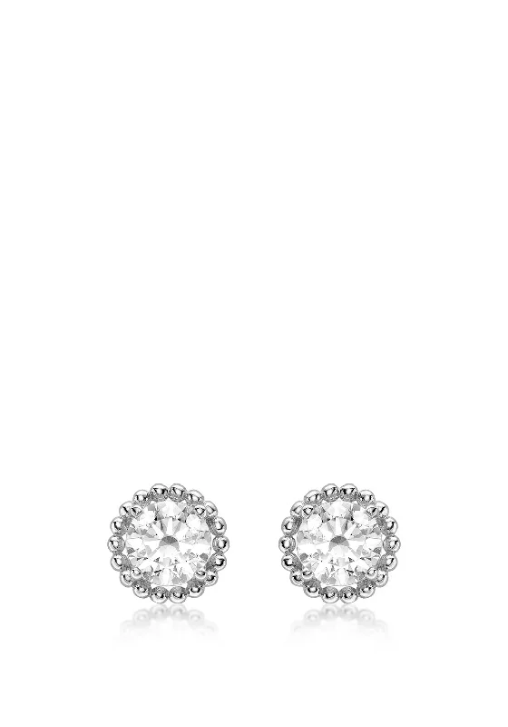 Sterling Silver Halo Zirconia Stud Earrings, Silver