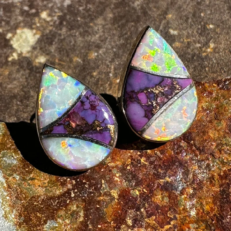 Sterling Silver Opal & Mojave Purple Turquoise Pierced Post Stud Earrings