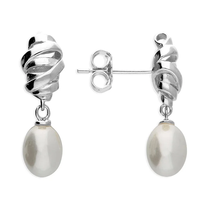 Sterling Silver Pearl Twist Stud Earrings