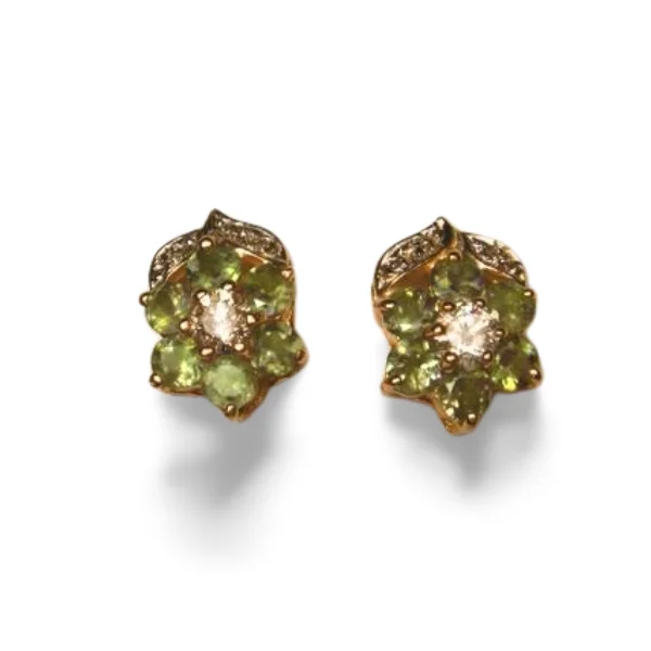 Exquisite 14K Yellow Gold Alexandrite Diamond Floral Stud Earrings