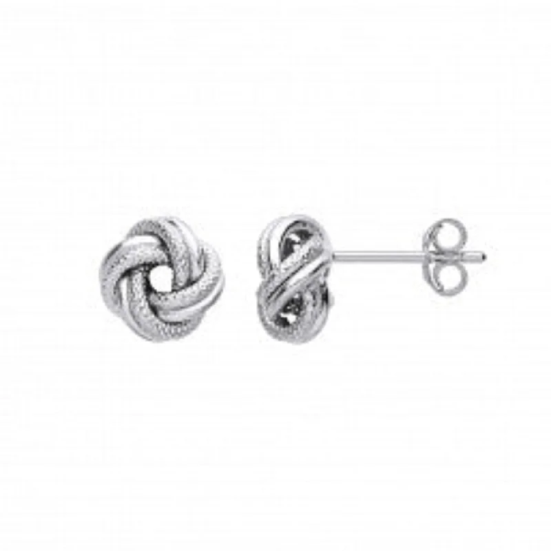 Textured Plain Knot Stud Earrings - Sterling Silver