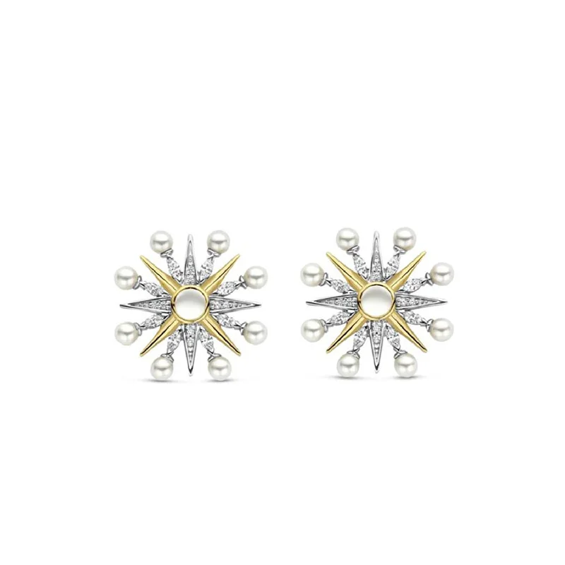 Ti Sento Pearl Golden Star Stud Earrings, Gold & Silver