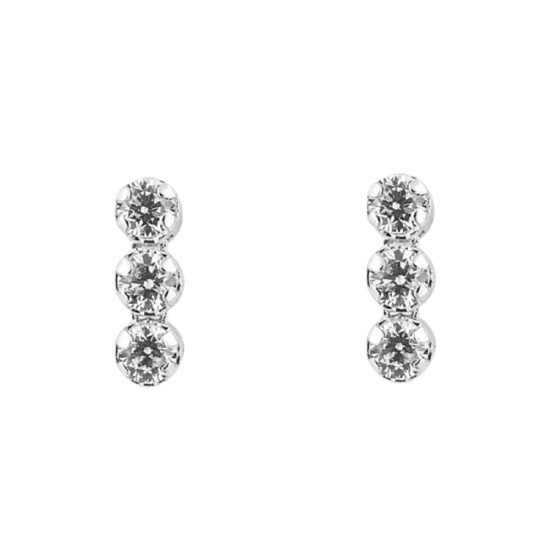 Triple Cubic Zirconia Drop Stud Earrings