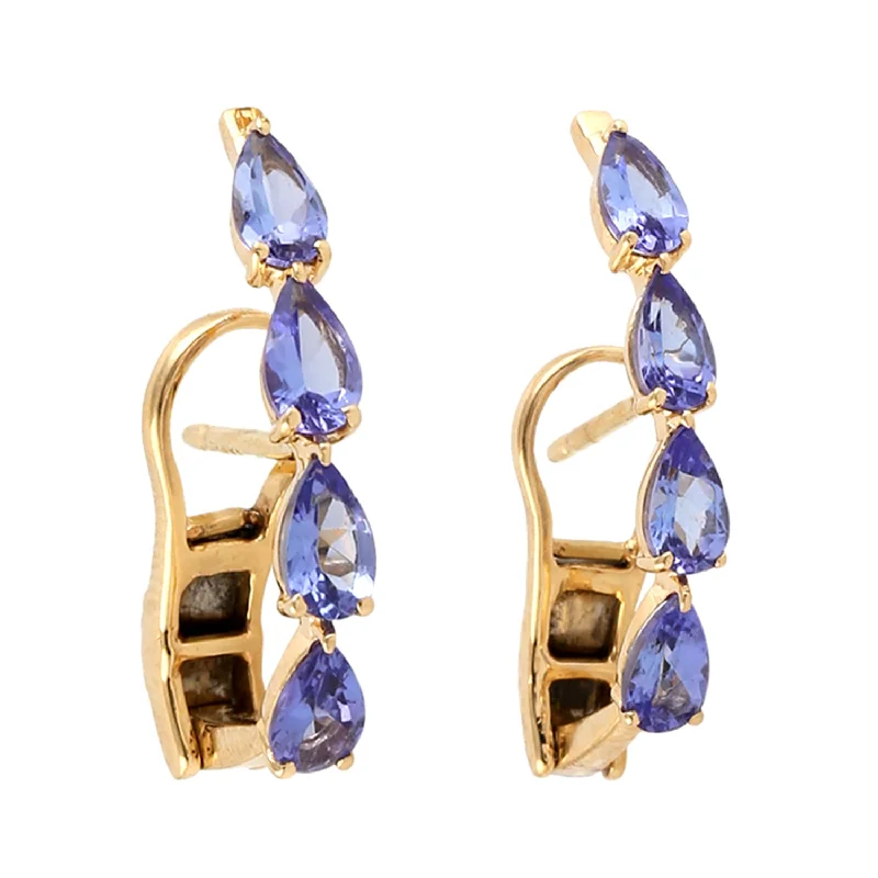 Natural Tanzanite Stud Earrings 18k Yellow Gold Jewelry