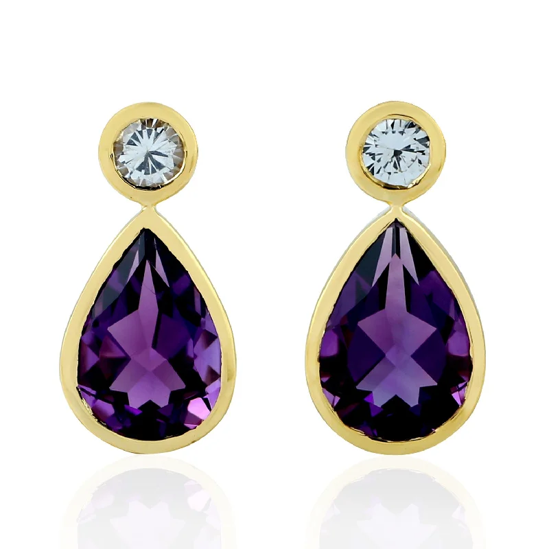 Amethyst Stud Earrings 18k Yellow Gold Sapphire Jewelry February Birthstone Jewelry