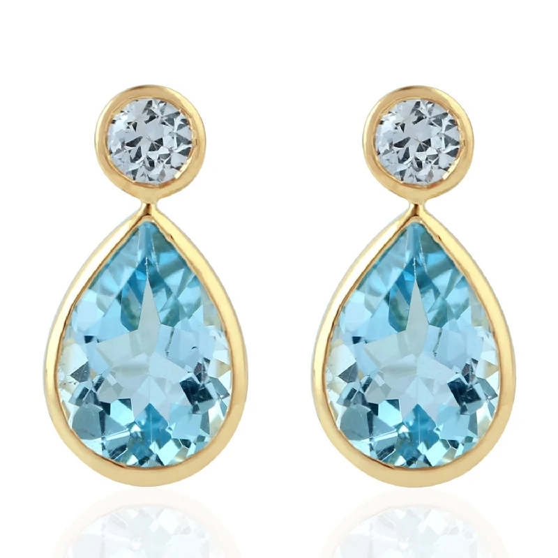 Sapphire Stud Earrings 18k Yellow Gold Topaz Jewelry