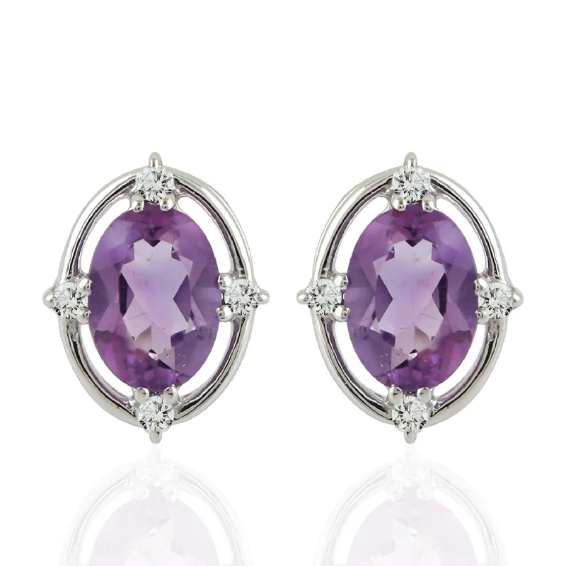 Amethyst Stud Earrings 14k White Gold Diamond Jewelry February Birthstone Jewelry