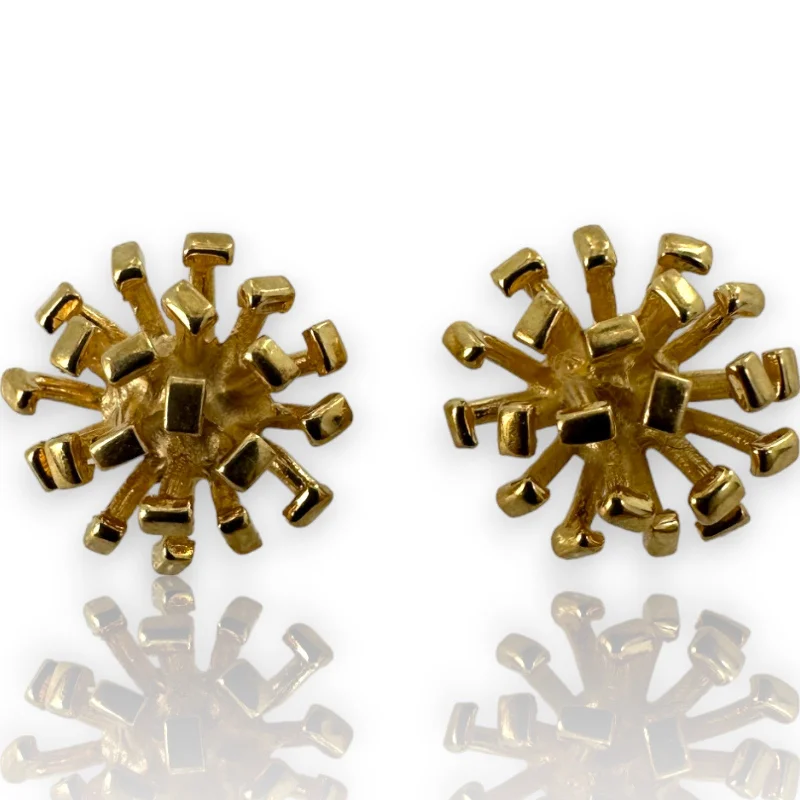 Vintage 1930-50s 14kt Solid Yellow Gold D.B. Dolan Bullock Signed Explosion-Style Pierced Stud Earrings