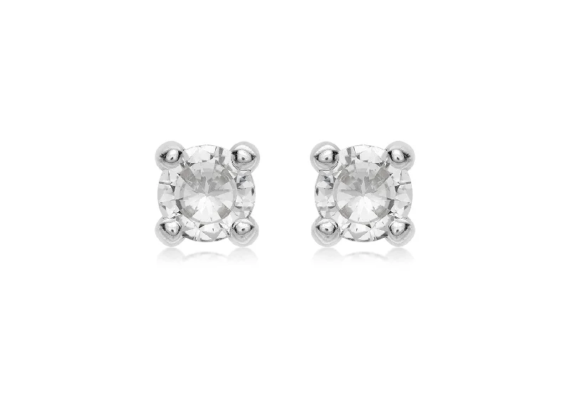 White gold white CZ stud earrings 36309