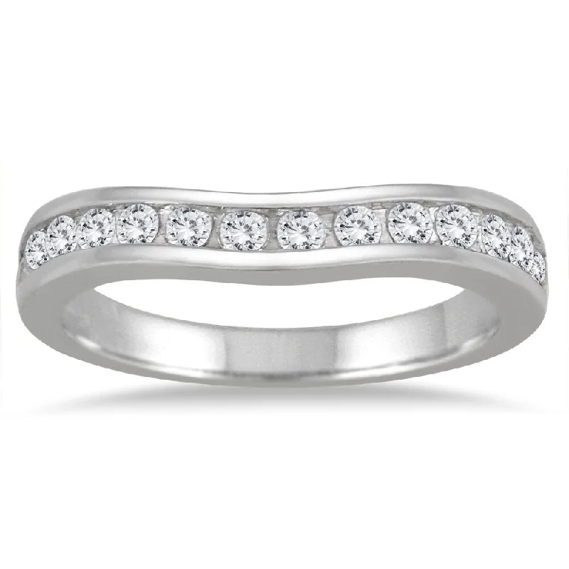 1/2 Carat TW Diamond Channel Set Curved Band in 10K White Gold