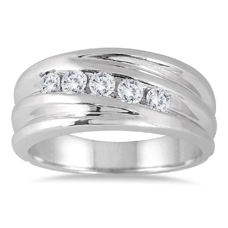 1/2 Carat TW Five Stone Diamond Men's Ring in 10K White Gold