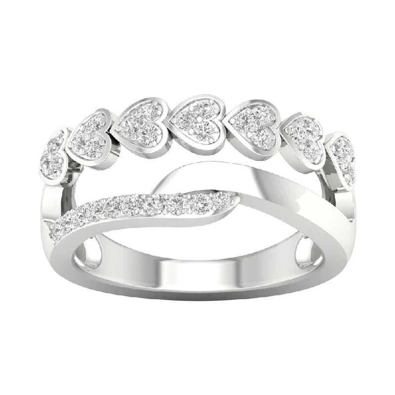 1/4ct TDW Diamond Heart Ring in Sterling Silver by De Couer - White