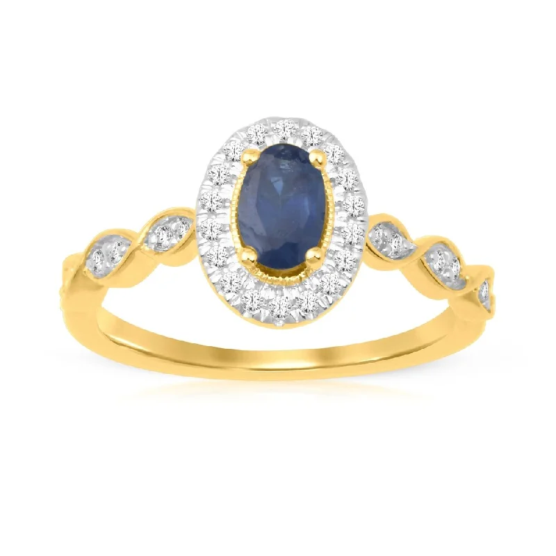 1/5ct TDW Diamond Halo Gemstone Ring in 10k Yellow Gold