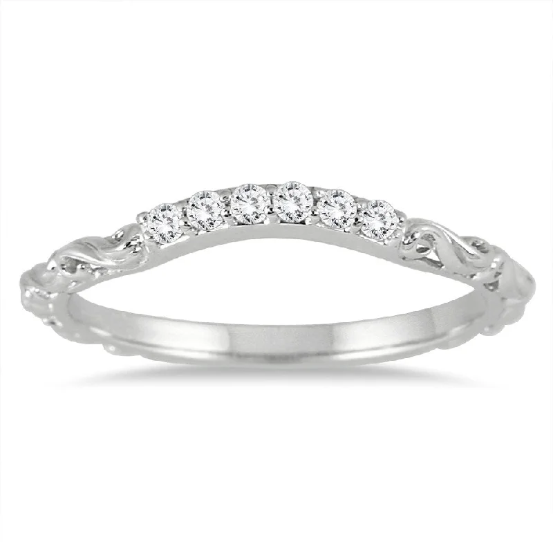 1/6 Carat TW Diamond Antique Wedding Band in 14K White Gold