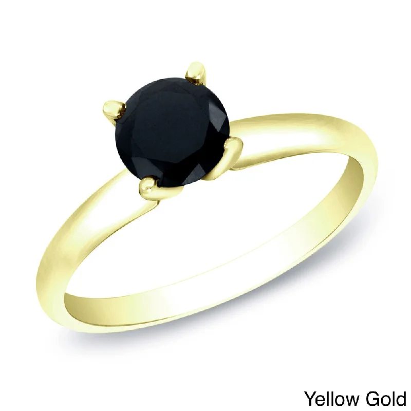 14k Gold 1/2ct TDW Round Black Diamond Solitaire Engagement Ring by Auriya