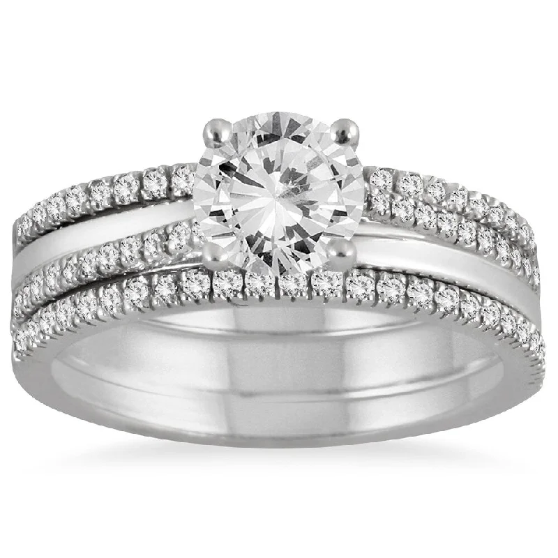 AGS Certified 1 2/5 Carat TW Diamond Three Piece Bridal Set in 14K White Gold (J-K Color, I2-I3 Clarity)