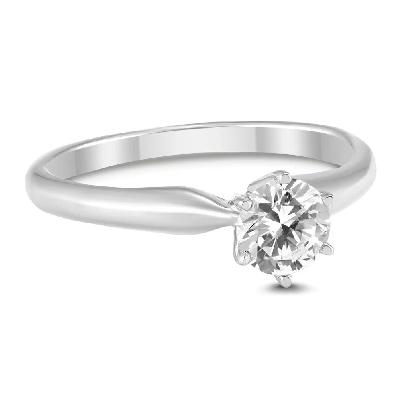 AGS Certified 1/3 Carat Round Diamond Solitaire Ring in 14K White Gold (I-J Color, SI1-SI2 Clarity)